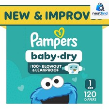 Pampers Baby Dry Diapers Size 1 8-14 lbs 120 count leakproof disposable