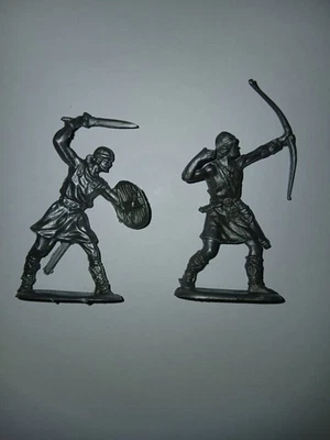 Jouets Anciens Elastolin Monochromes X2 Normands Au Combat Moyen-âge  - Photo 1/3