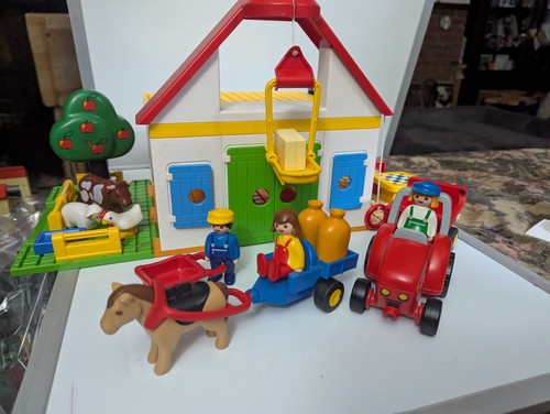 Playmobil 1.2.3. Großes Bauernhof Scheunenhaus mit Tieren & Pferdewagen Set 6750
