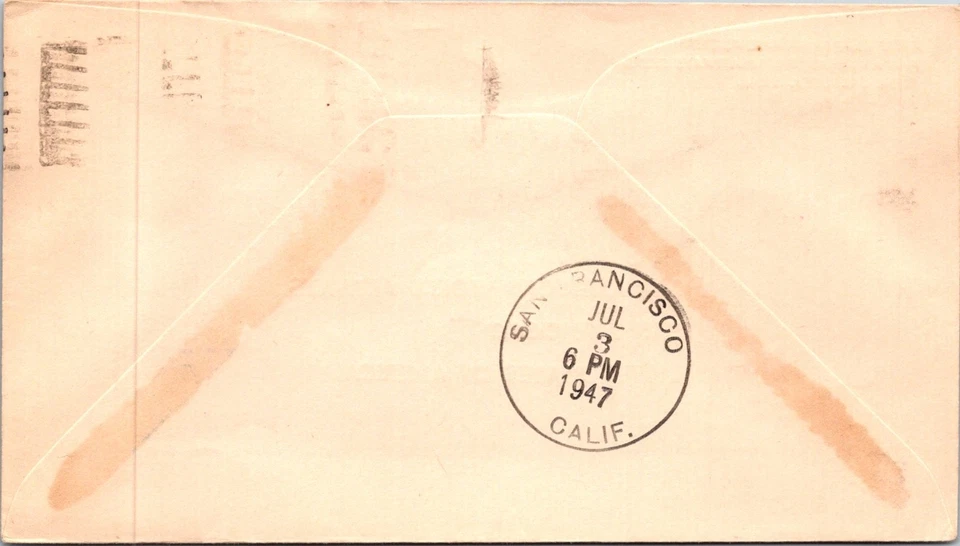 INDIA 1947 CACHET PRIMER CLIPPER CORREO AÉREO CUBIERTA DE VUELO A ESTADOS UNIDOS MATASELLOS CALCUTTA Foto 2 de 2