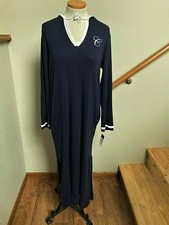 CHAPS-NAVY/WHITE TRIM-HOODED-CAFTAN-DRAWSTRING HOOD-100% COTTON-STRETCH-S-NWT