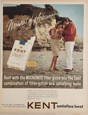 1964 Print Ad Kent Cigarettes with Micronite Filters Couple Smoking on Beach