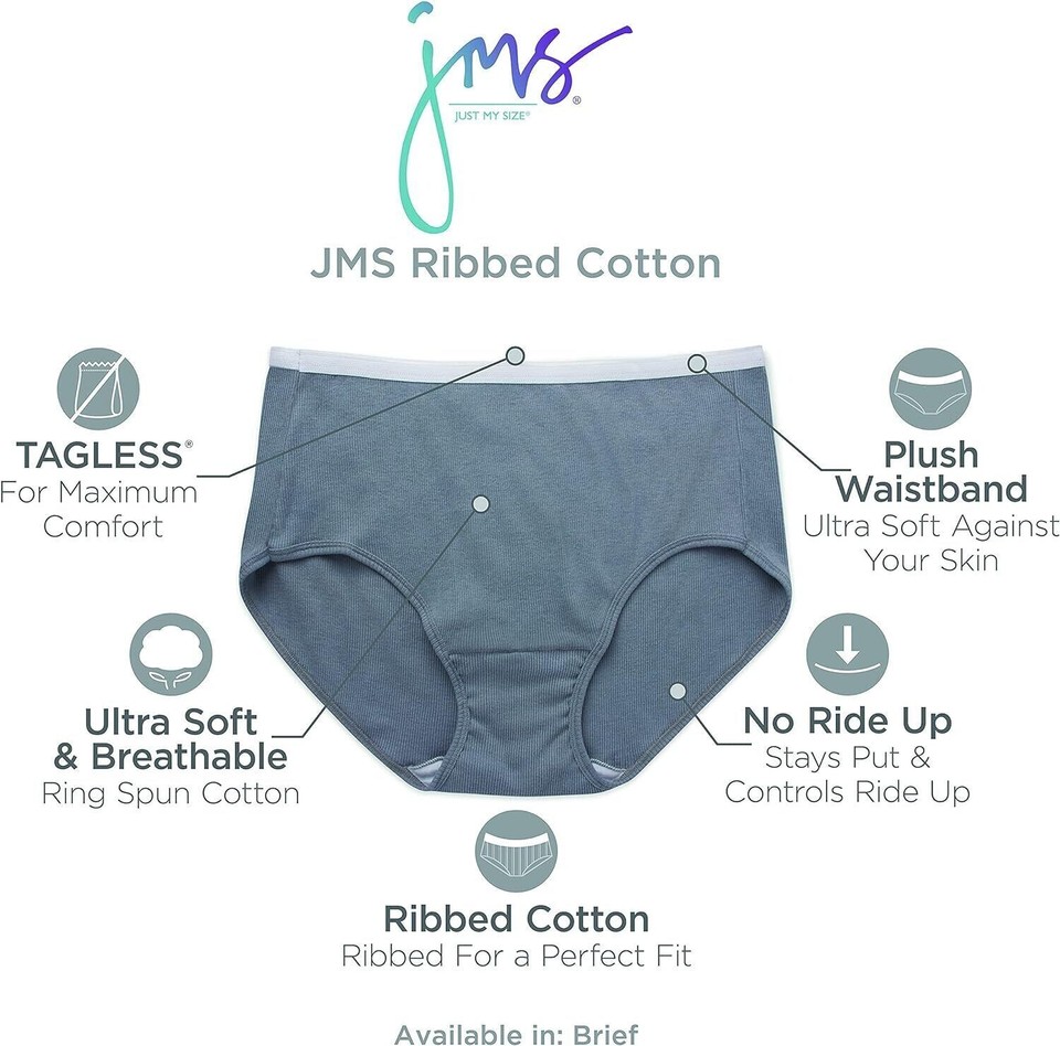 6Pack JMS Hanes Ribbed Cotton Brief Underwear Panty Wicking Womens