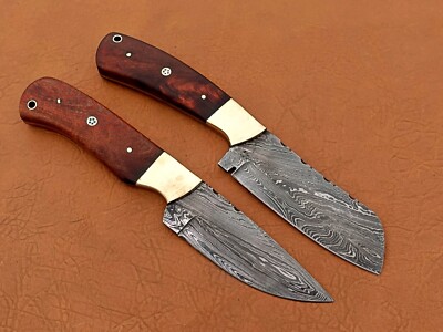 Custom Handmade Damascus Steel Set Of 2 Skinner's Knife