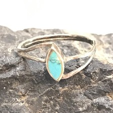 VTG Native American SW Turquoise Marquise Ring Sterling Silver Dainty Sz7.5