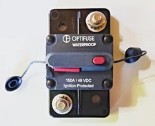 Optifuse Waterproof High Amp Circuit Breaker 150A 48V D.C. Manual Reset 253150 