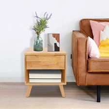 Solid Wood Nightstand w/ Drawers Small Bedside Table for Bedroom/Living Room