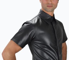 AW-666 leather shirt black leather shirt, soft leather shirt en cuir, leather uniform