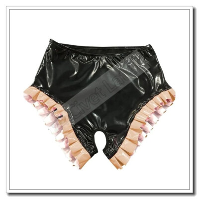 Latex Shorts Female Briefs Open Crotch Side Ruffles Clubwear Play Customized A57