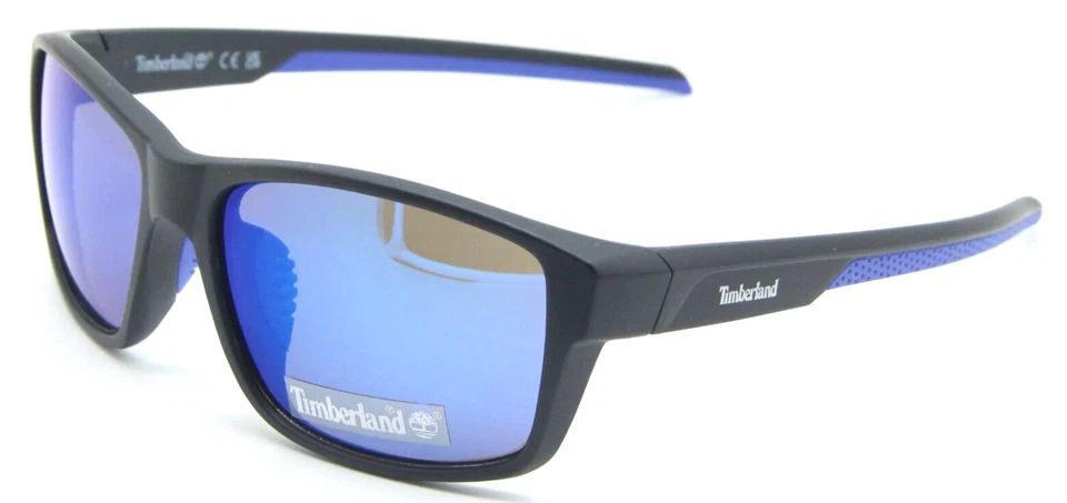 全新 TIMBERLAND TB7200 02D 黑色蓝色 带蓝色闪光镜片 太阳镜 58-17 — 第 2/4 张图片