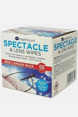 HEALTHPOINT ULTRA CLEAN TOUCH LENS WIPES, GLASSES CLEANING 52 WIPES INDIVIDUALLY PACKED