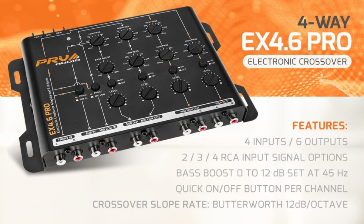 Crossover Car Audio EX4.6 PRO 4 Way or 3 Way Electronic Crossover