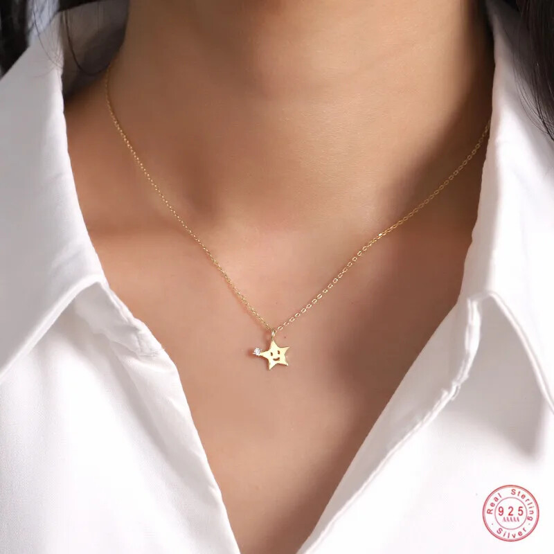 925 Sterling Silver Cartoon Star Pendant Clavicle Chain Necklace for Women