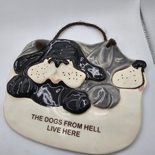 Vtg Smoky Mountain Pottery Dog Plaque Wall Hanging The Dogs From Hell Live Here