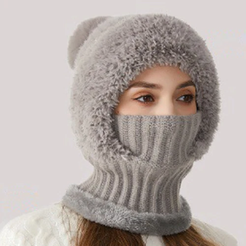 Winter Knit Hat with Fleece Lining and Ear Flaps 3-in-1 Beanie Scarf Mask Set - Picture 7 of 25