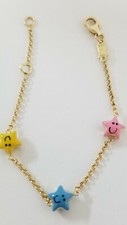 14k Yellow Gold Smiling Enamel Stars Baby Bracelet Adjustable 5.5" Lobster Lock