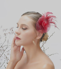 Burgundy Red Feather Wedding Fascinator Woman Child Headpiece Girl Kid Tea Party