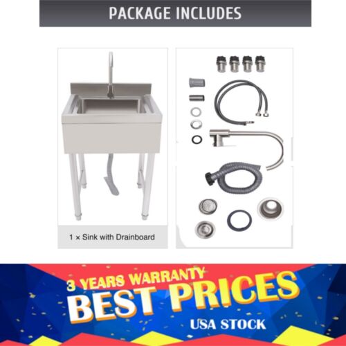 1 Compartment Stainless Steel Sink kitchen Sink Free Standing Washing Sink NEW