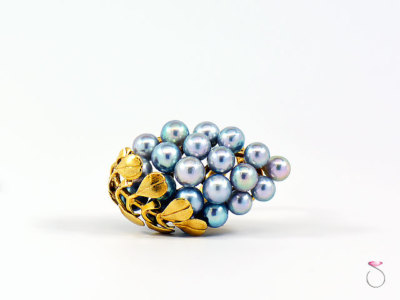 MING'S HAWAII LARGE SILVER BLUE PEARLS GRAPE CLUSTER RING. SIZE 6.25 ...