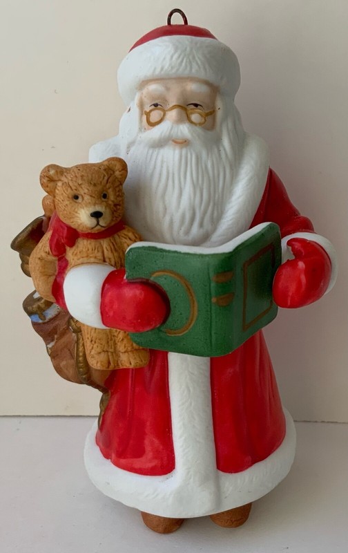 Gordon Fraser Porcelain Santa Christmas Ornament Teddy & Book Schmid Toys 1987