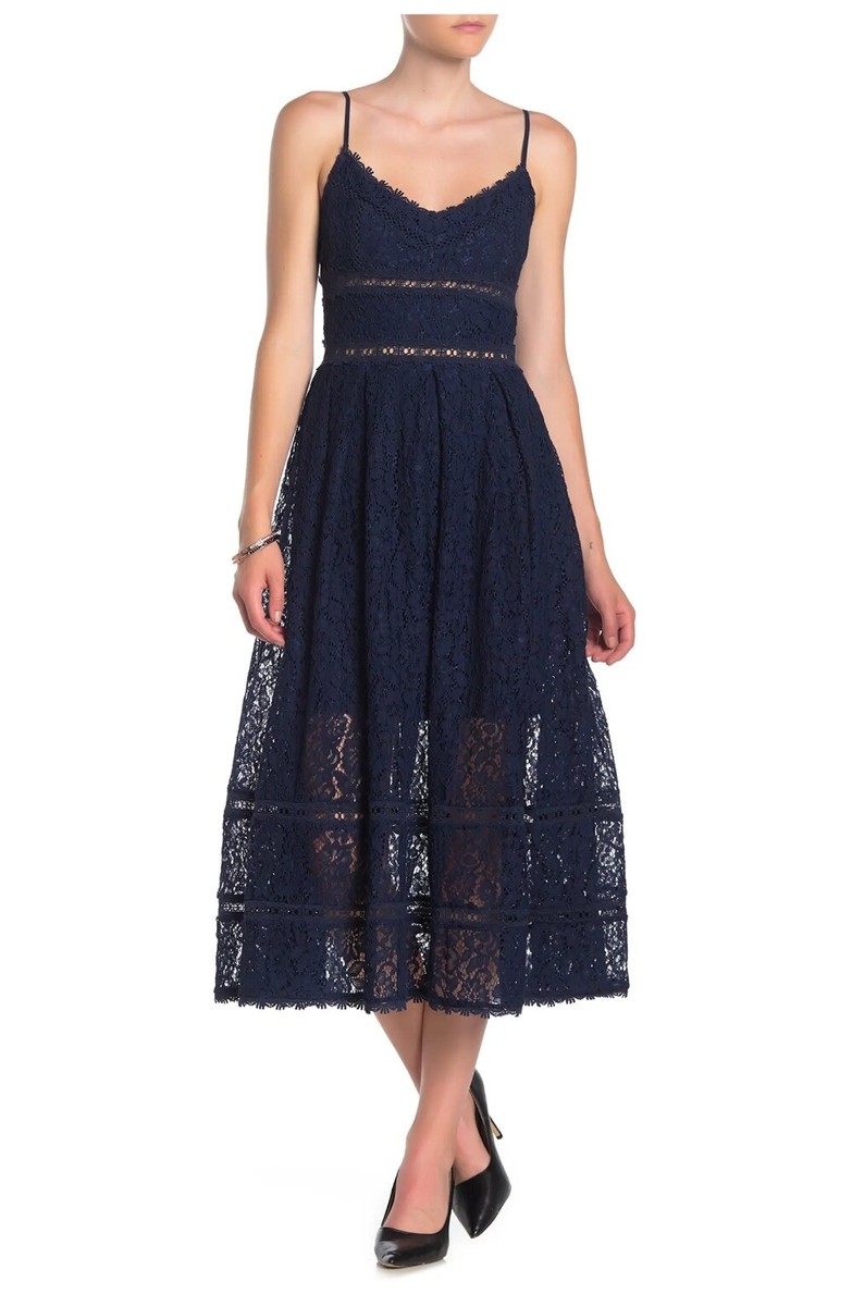 knee length dresses for ladies Sleeveless Illusion Crochet Lace Midi Dress