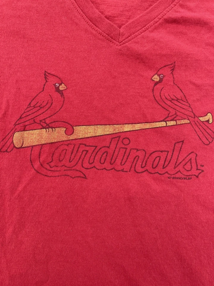 St Louis Cardinals Shirt Women's Large Red Short Sleeve V-Neck '47 Brand MLB - Image 3 of 4