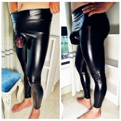Men's PU Leather Leggings Gay Wet Look 