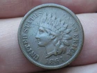 1864 L Indian Head Cent Penny, With L, Pointed Bust, Fine/VF Details