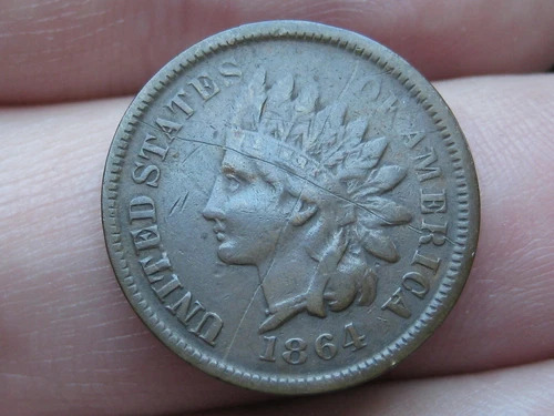 1864 L Indian Head Cent Penny, With L, Pointed Bust, Fine/VF Details