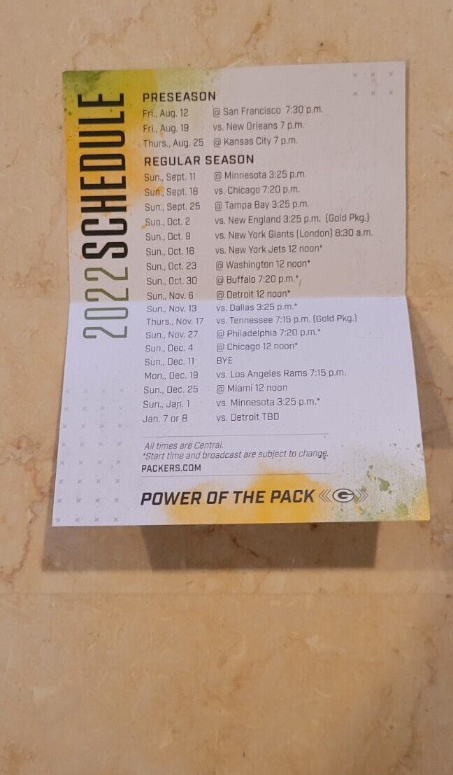 2022/23 Green Bay Packers Pocket Schedule 