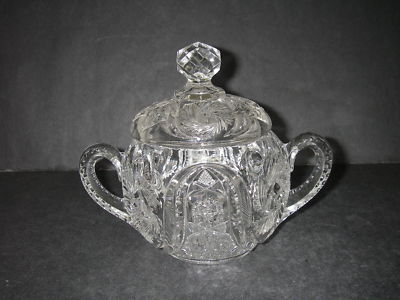 EAPG McKee Glass WILTEC Clear Pres Cut Sugar Bowl & Lid 1904 Antique.