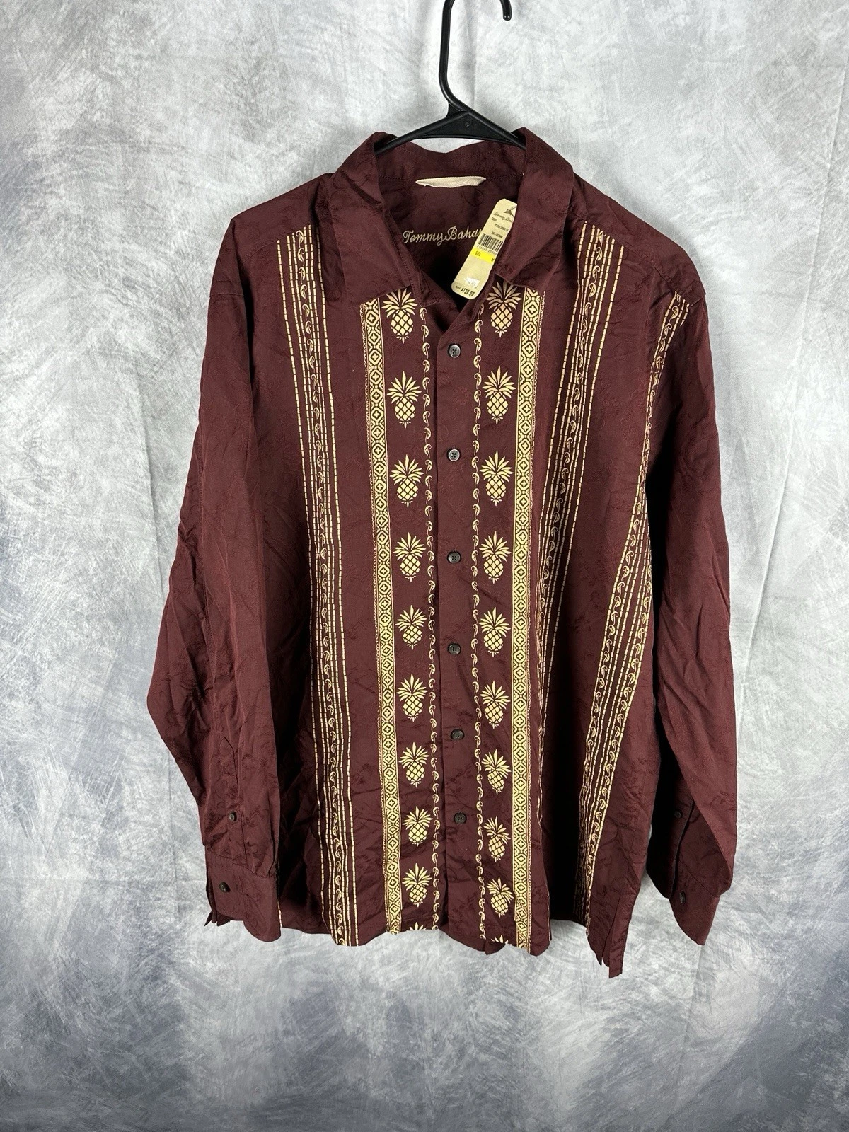 Tommy Bahama Guayabera Shirt Men’s M Maroon Embroidered Silk Cotton L/S New