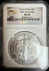 2014 $1 AMERICAN SILVER EAGLE NGC MS70 FIRST RELEASES BALD EAGLE LABEL #204