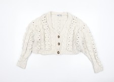 ZARA Women's Ivory Chunky Cable Knit Cardigan Size 12