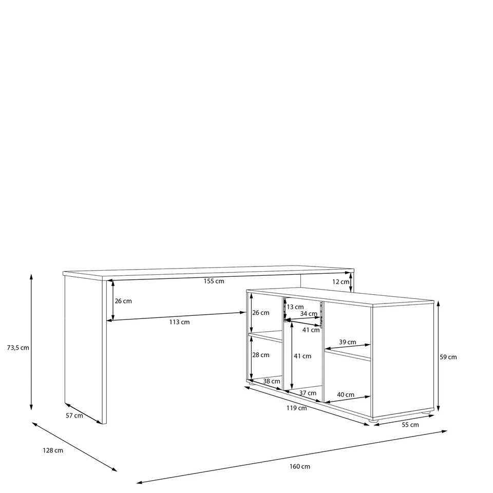 Schreibtisch CAATJE BHT 160x74x128 cm weiß Winkelschreibtisch Eckarbeitsplatz - Bild 3 von 3