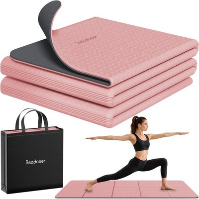 Foldable Yoga Mat Travel 6mm Thick NonSlip TPE Exercise Pilates 72x24 Inch