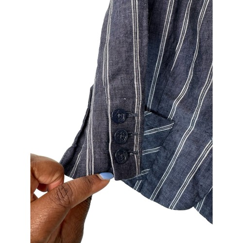 CAbi Blazer Singel Breasted Work Office Blue White Linen Nautical Blazer Size 4 - Picture 7 of 12