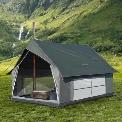 Canvas Wall Tent with Stove Jack, 11x8ft Luxury Glamping Cabin