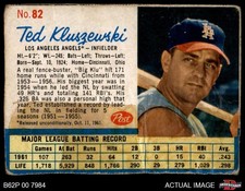 1962 Post Cereal #82 Ted Kluszewski  Angels SHORT-PRINT 1 - POOR