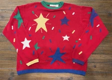 Vintage Heirlooms Handloomed Red Starburst Sweater Cottagecore 90s Cable Knit