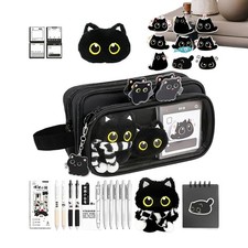 Cat Pencil Pouch 10-Layer With Stickers Gel Pens Animal Pencil Case Stationery