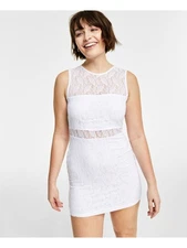 BAR III Womens White Lined Fitted All Over Waist Sleeveless Mini Dress S