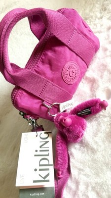 Genuine Kipling Bina Mini Small Duffle FUCHSIA Crossbody Terra w Keychain