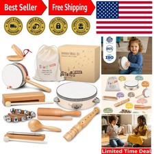 Eco-Friendly Wooden Toddler Musical Instrument Set - Drum, Flute, Maracas More