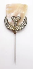 Vintage Rhinestone and Mother of Pearl Hat Pin on Crescent Moon Setting