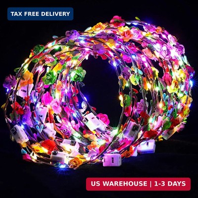 Syhood 40 Pcs LED Flower Headband, Light up Flower Crown Garland Headdress Flora