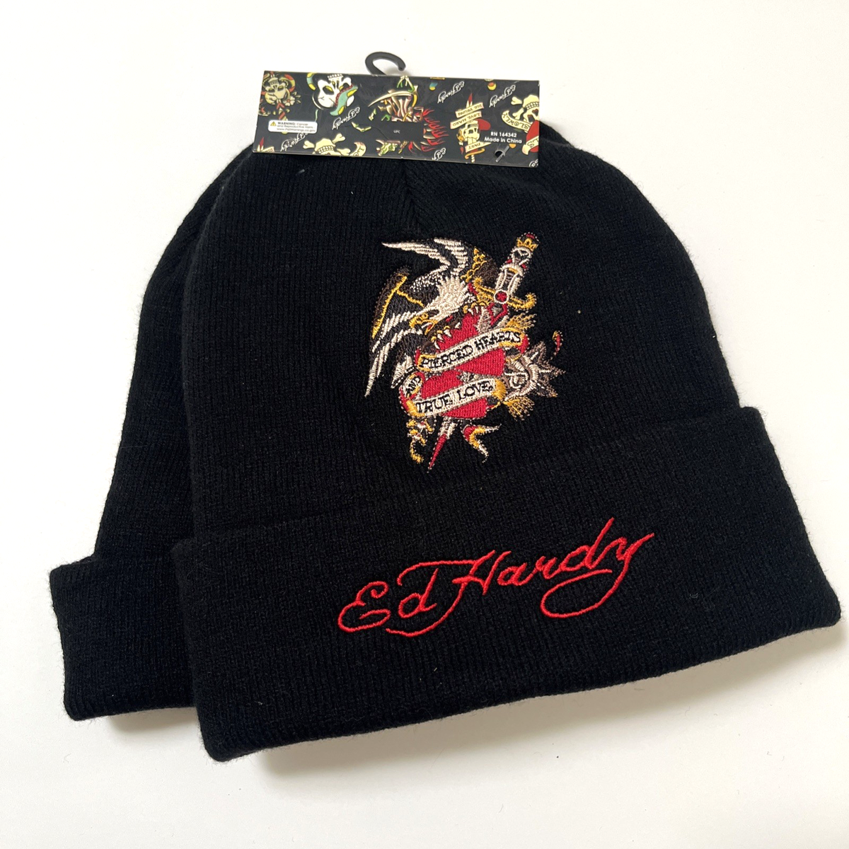 Ed Hardy Skull & Heart Beanie Set 2-Pack Knit Black  display picture 3