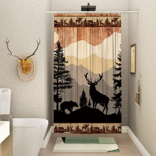 Farmhouse Rustic Deer Small Shower Stall Curtain Size 36" X 72", Forest Woodland