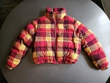 Aviator Nation Apres Puffer Jacket Red Orange Yellow Plaid Size XS Made In USA