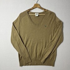 Lacoste Khaki V-Neck Long Sleeve Cotton Cashmere Blend Sweater Size 5